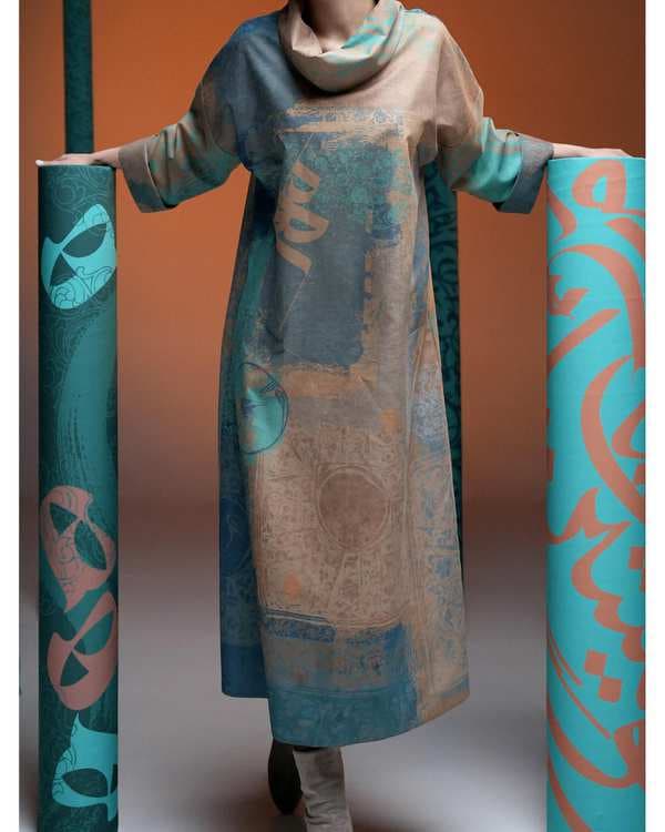 پیراهن زنانه سبز قهوه ای طاقه چیان Taghechian مدل کیمیای جان