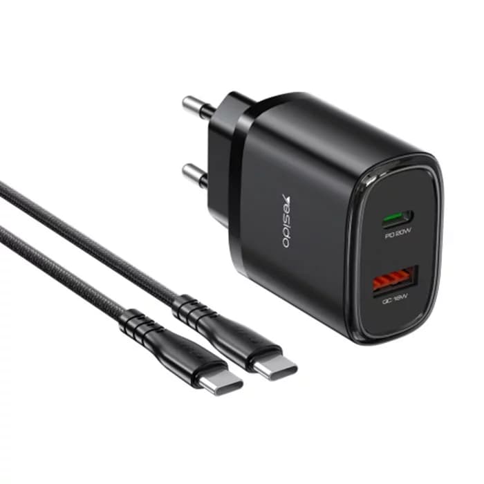 شارژر دیواری یسیدو 20 وات مدل YC50 به همراه کابل تایپ سی