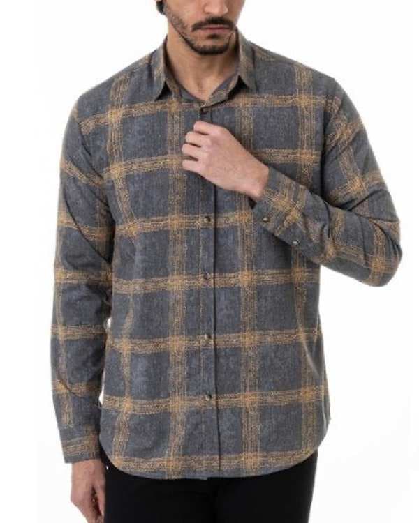 پیراهن مردانه طوسی زرد والیانت استایل Valiant Style کد P201601 مدل دنیم