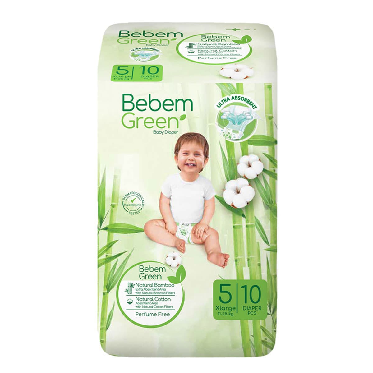 پوشک بچه سایز 5 خیلی بزرگ ببم سبز 10 عددی