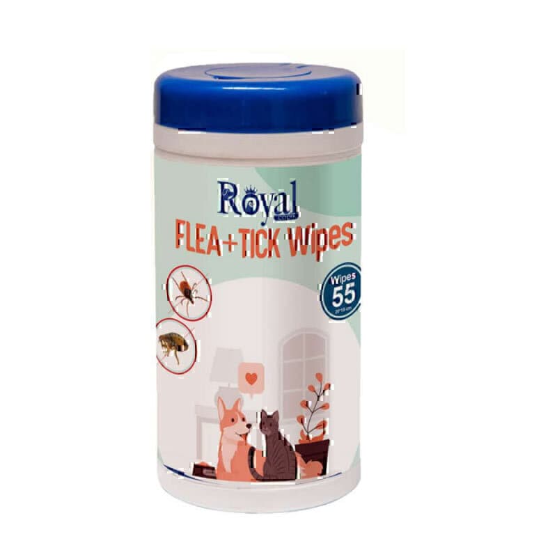 دستمال مرطوب ضد کک و کنه سگ و گربه رویال کوکو بسته 55 عددی