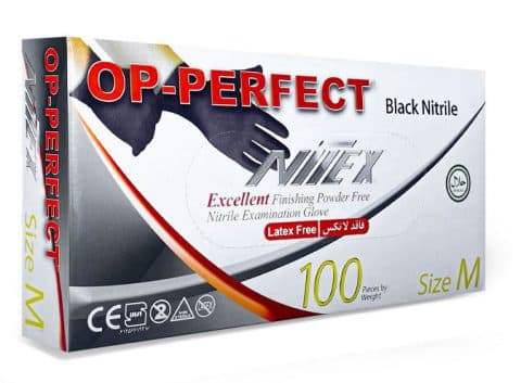 دستکش نیتریل مشکی اوپی پرفکت 100 عددی سایز مدیوم size:m OP Perfect