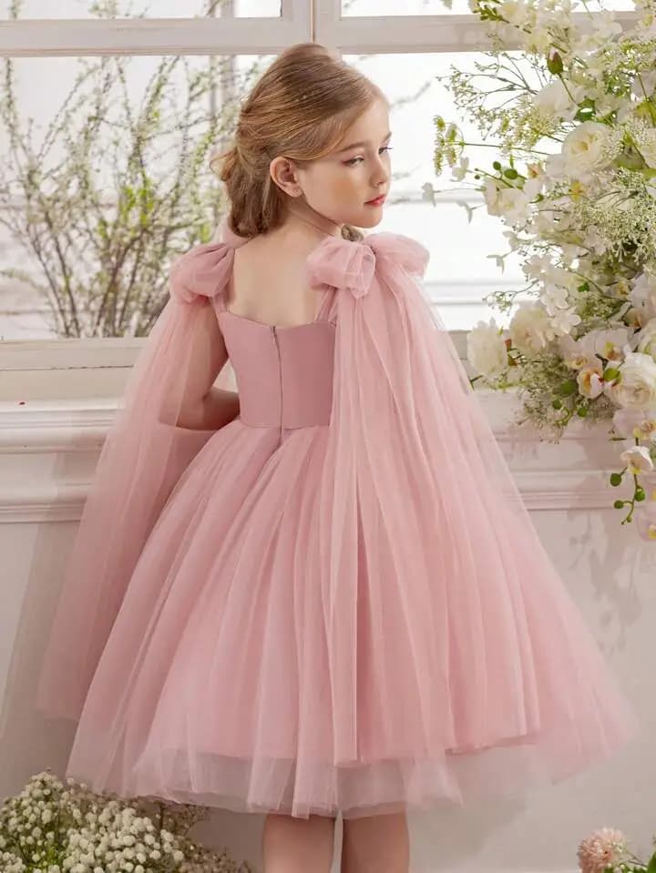 پیراهن صورتی تور پفی