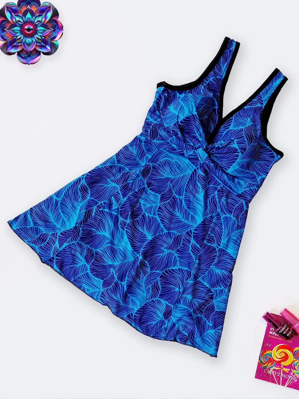 مایو دامنی کاپدار زنانه برای استخر بصورت پادار سرهمی اسپیدو ( Speedo ) آبی رنگ