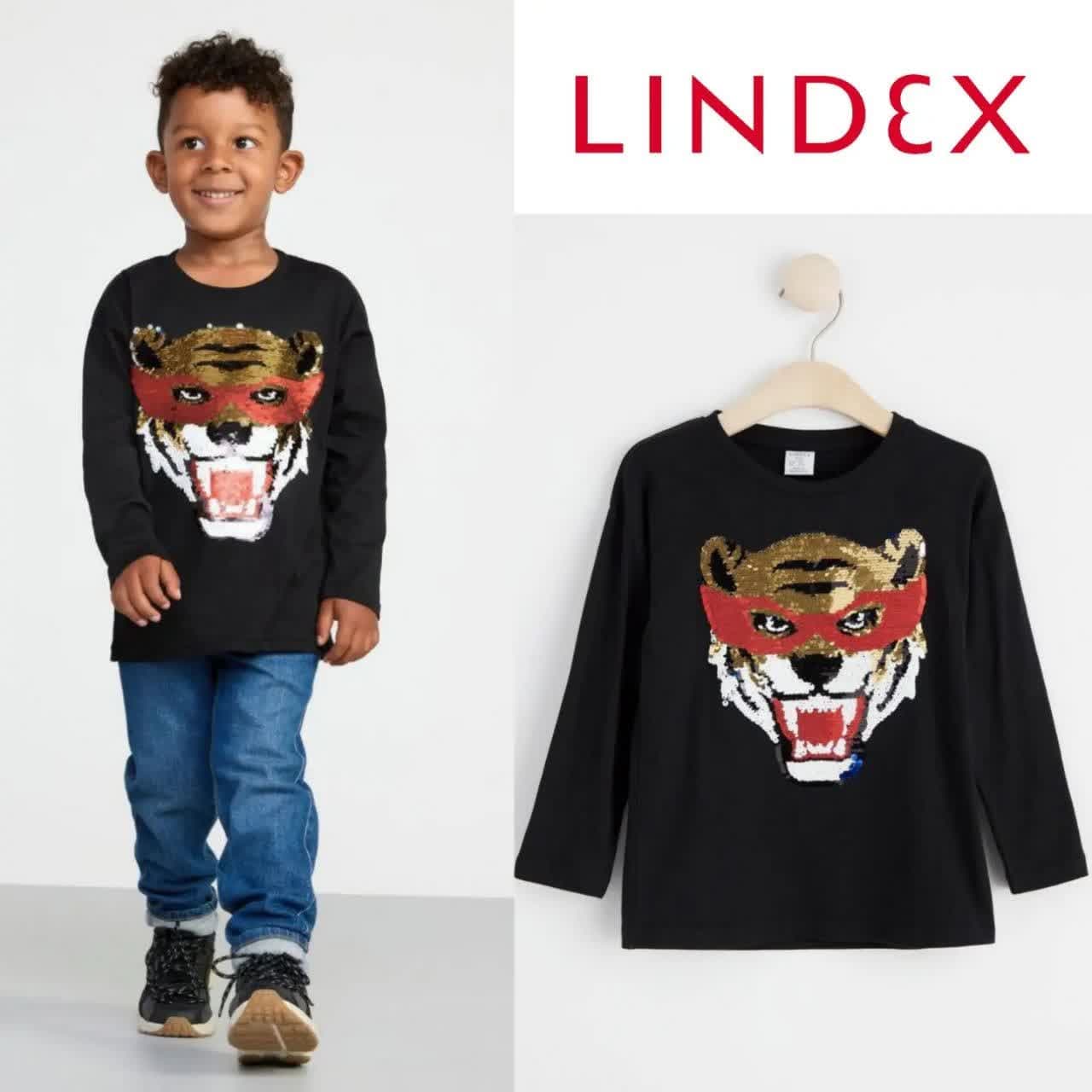 بلوز نخی مجلسی پسرانه پولک برگردان برند lindex طرح ببر