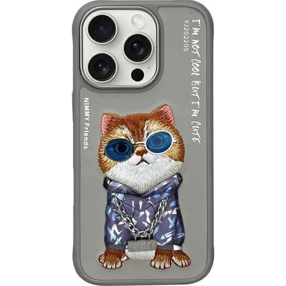 قاب گوشی آیفون 16 پرو گربه با زنجیر و عینک واقعی نیمی IP16-PRO-05-B