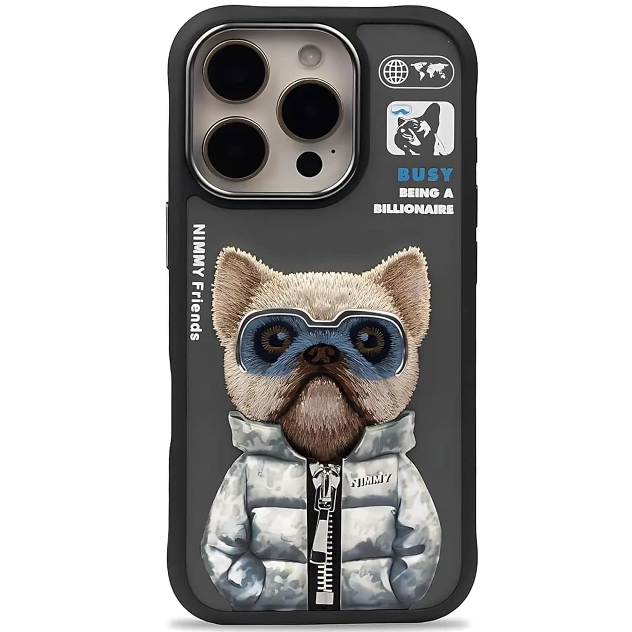 قاب گوشی آیفون 16 پرومکس طرح سگ عینکی با زیپ واقعی و استایل بی‌نظیر نیمی IP16-PRO-MAX-01