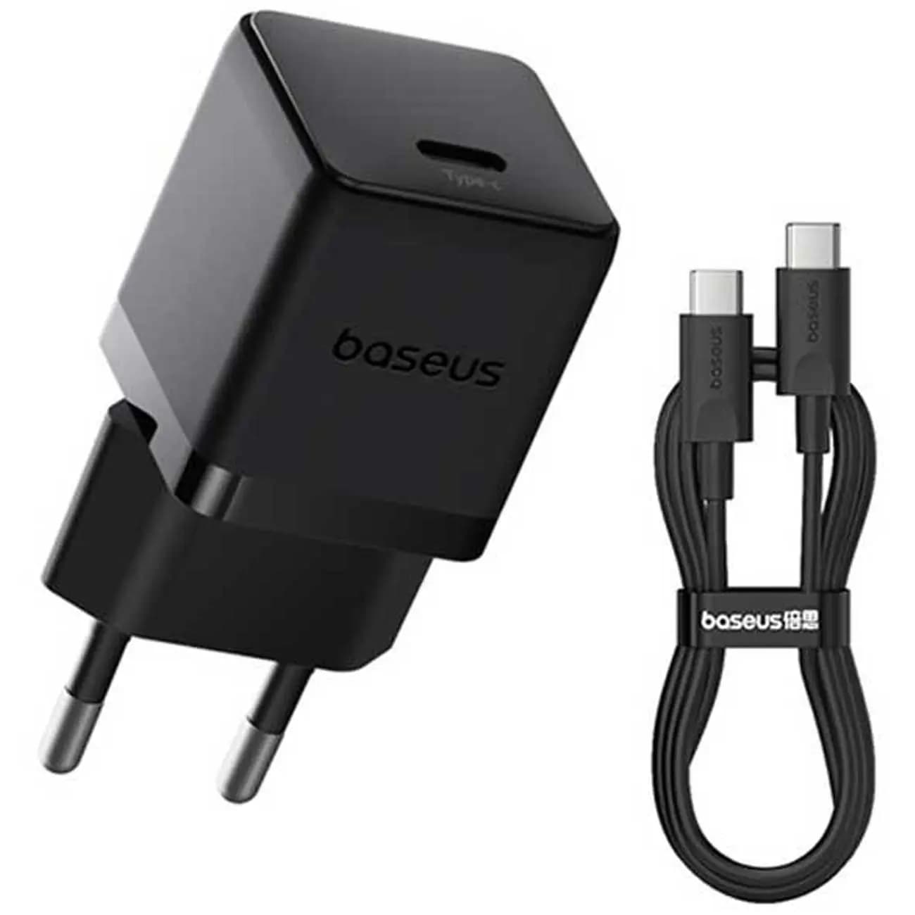 شارژر دیواری تایپ‌سی 20 وات بیسوس همراه با کابل دو سر تایپ سی 60 وات یک متری CCZC20CE