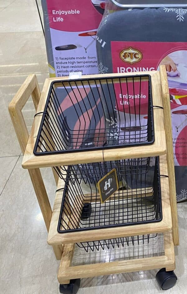 سبد سیب زمینی پیاز دو و سه طبقه چوبی چرخ دار هایلو