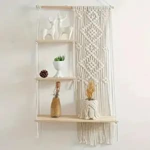 شلف چوبی سه طبقه مکرومه طرح سنتی