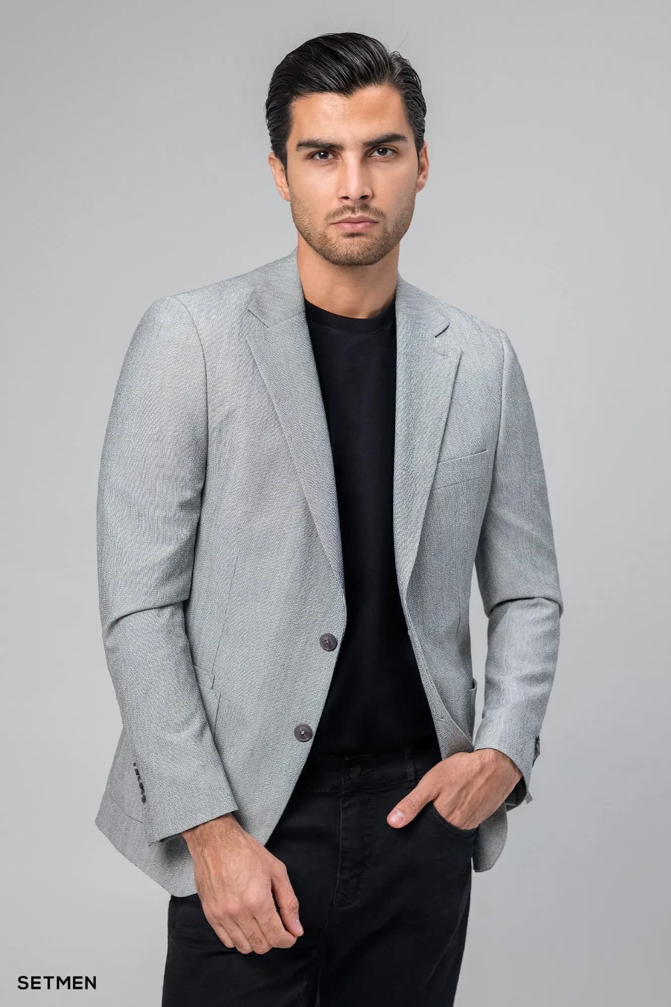 کت تک مردانه دودکمه نیم آستر پارچه GOFRE