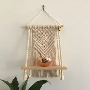 دیوارکوب شلف چوبی مکرومه بافی رویال