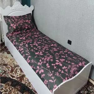ملحفه کشدار تشک تخت یکنفره طوسی صورتی