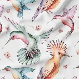 پارچه لباسی شومیز پارچه الف مدل کرپ بوگاتی طرح پرنده آبرنگی کد 4011141