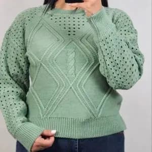 بافت زنانه زنبوری یقه گرد آستین بلند