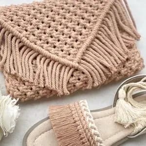 ست کیف و صندل مکرومه بافی مدل عروس