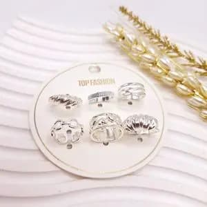 پک انگشتر 6 تایی رادیوم نقره ای طرح تاج قلبی