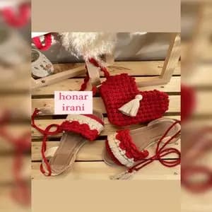 ست کیف و صندل مدل قلب مکرومه بافی