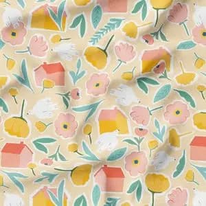 پارچه مخمل پورشه طرح گل و برگ کد 5012549