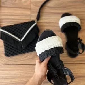 ست کیف و صندل زنانه مکرومه بافی مدل تابان