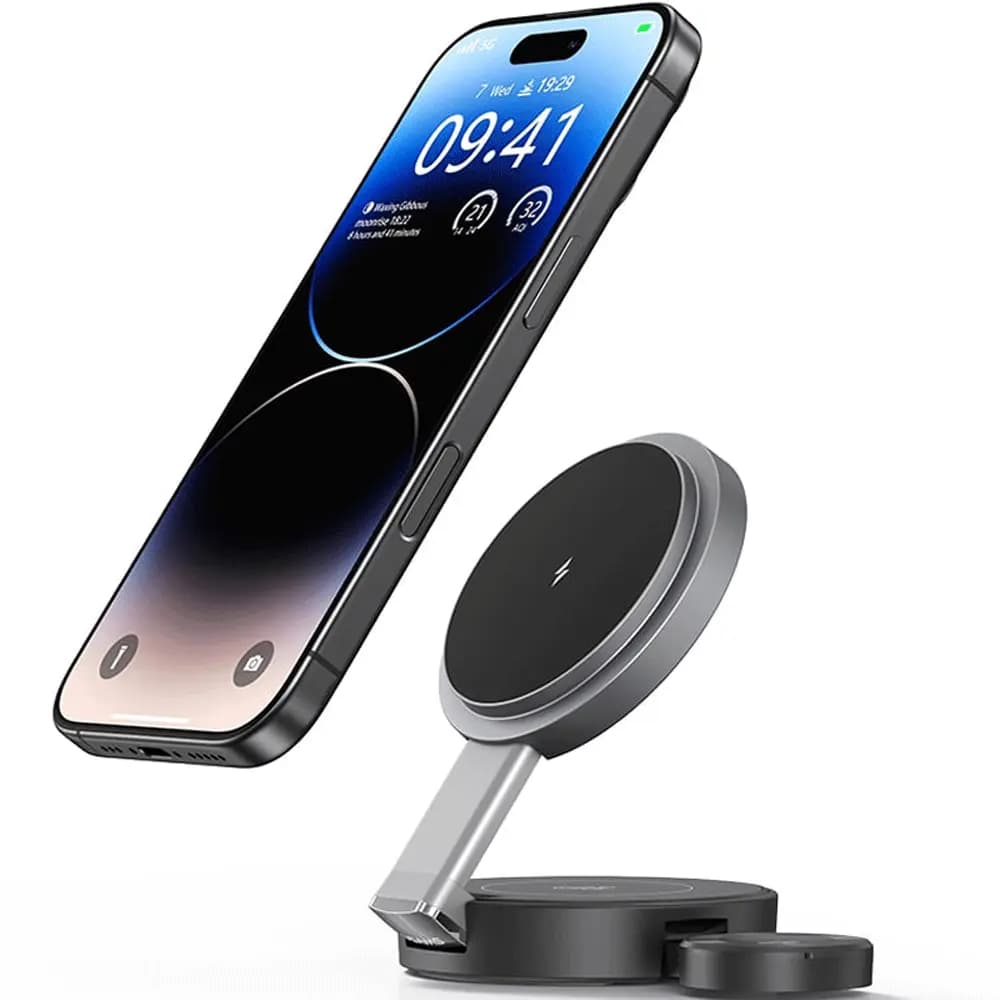 شارژر وایرلس مگنتی رومیزی تاشو 15 وات گوشی، اپل‌واچ و ایرپاد یوسامز CD234