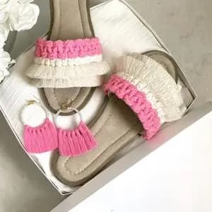 ست صندل و گوشواره مکرومه بافی مدل صورتی