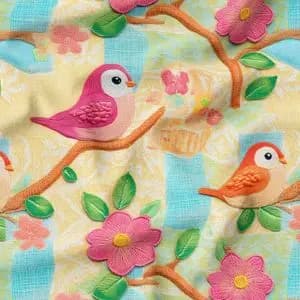 پارچه مخمل پارچه باما طرح 5 بعدی پرنده خوشحال کد 5013523