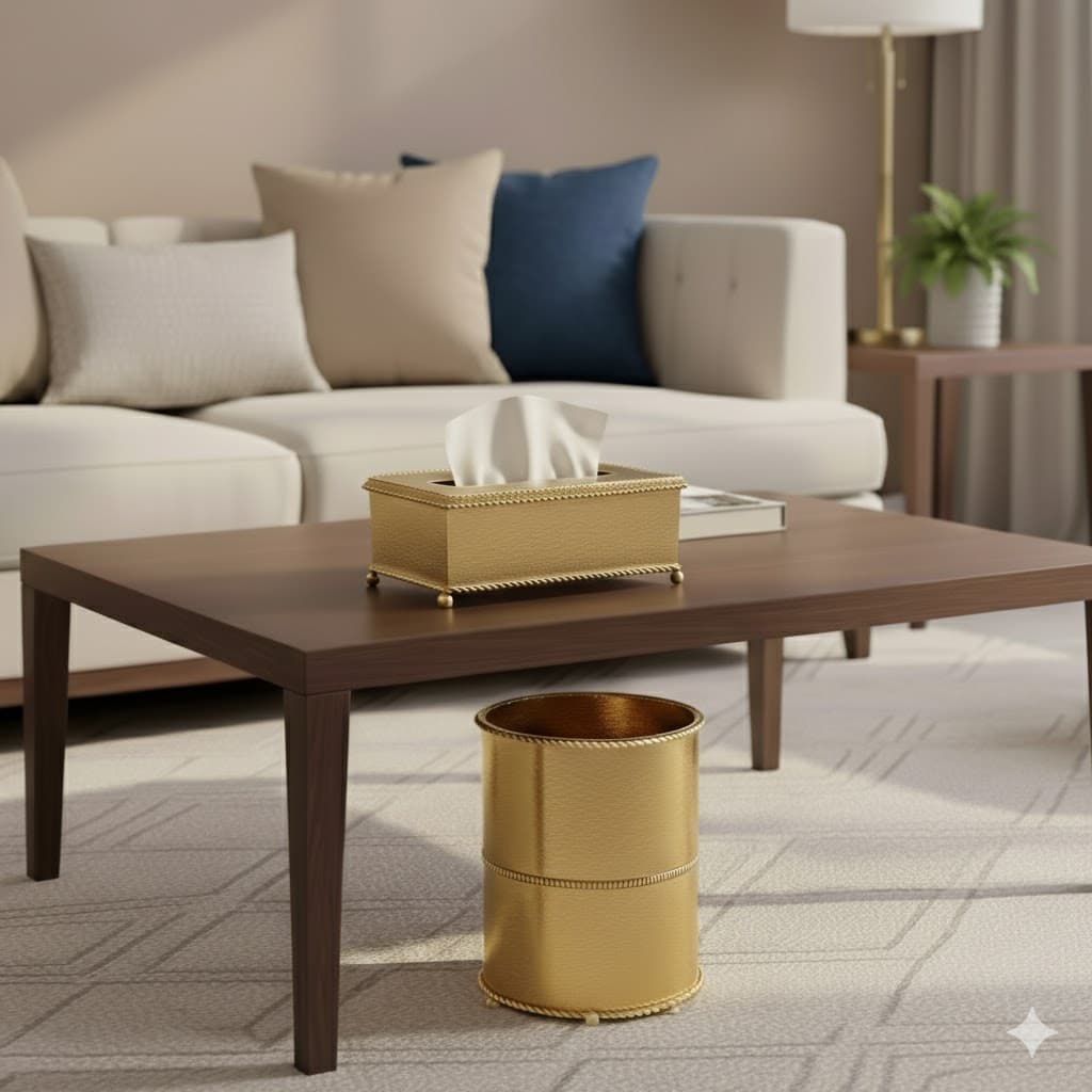 ست سطل و جا دستمالی طلایی یونیک کد 4244