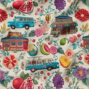 پارچه مخمل روبالشی پارچه باما طرح سه بعدی ماشین نوستالژی کد 5014235