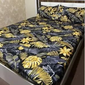 روتختی دونفره ملحفه دو نفره برگ پاییزی طرح هاوایی طلایی سبز