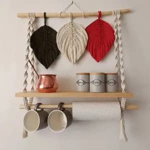 شلف چوبی مکرومه و اویز دستمال