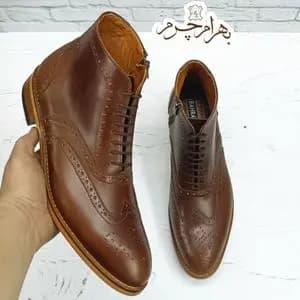 نیم بوت مردانه رسمی رنگی خاص چرم طبیعی دست دوز مدل ریچموند قهوه ای