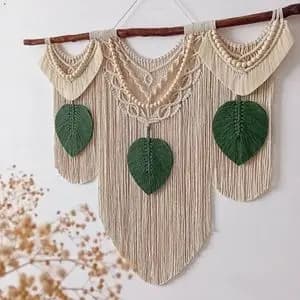 دیوارکوب آویز مکرومه بافی با مهره چوبی مدل زرنگار