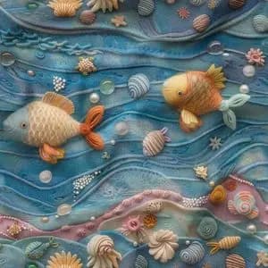 پارچه مخمل روتختی یک نفره پارچه باما طرح 5 بعدی ماهی فانتزی کد 5013607