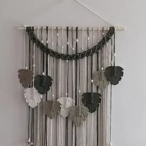 دیوارکوب مکرومه بافی طرح برگ های بهاری چند رنگ