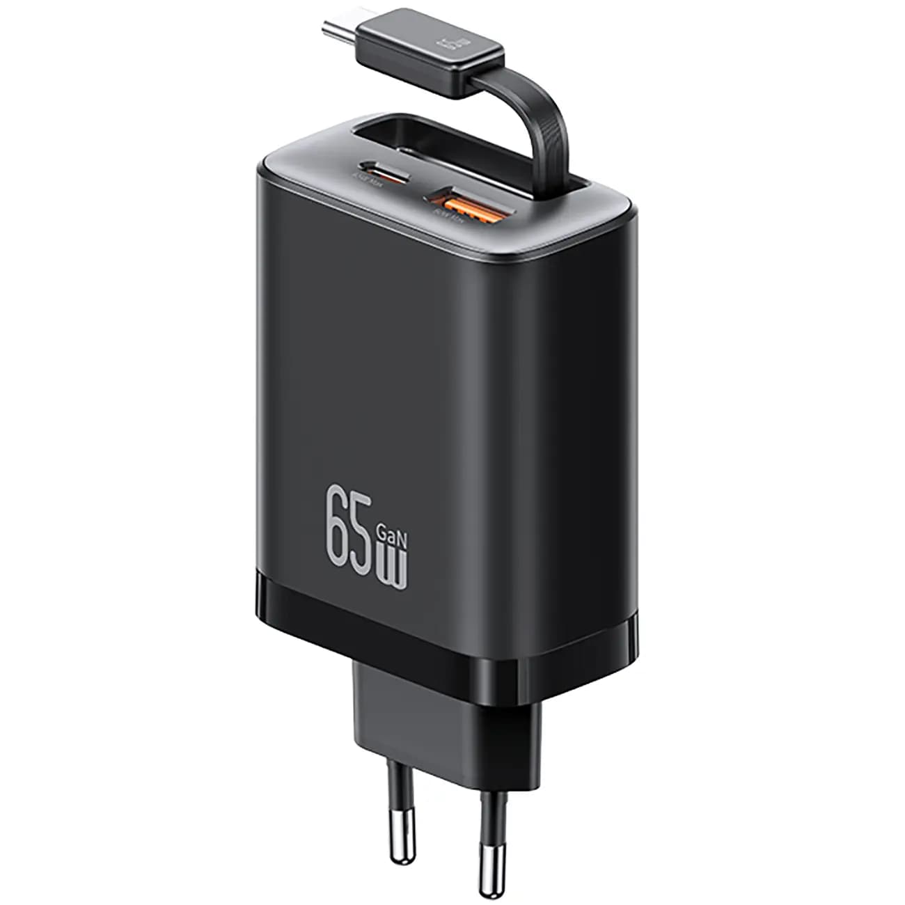 شارژر دیواری 65 وات تایپ‌سی و یواس‌بی یوسامز با کابل تایپ‌سی جمع‌شونده CC299