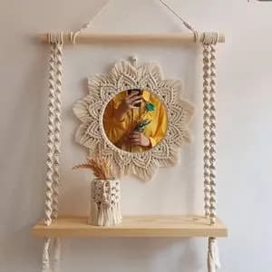 ست شلف دیواری همراه ایینه مکرومه بافی