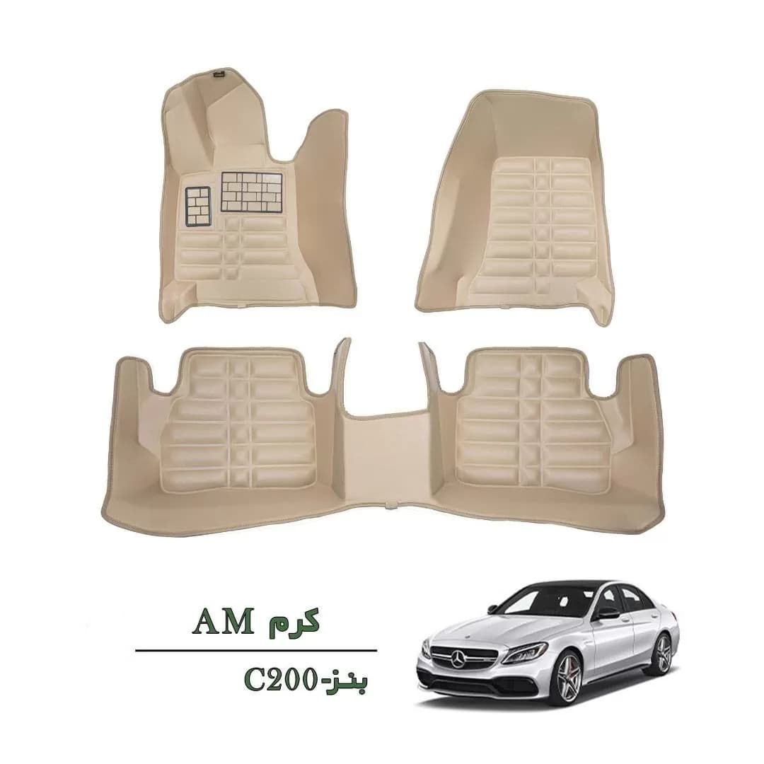کفپوش وارداتی سه بعدی خودرو بنز C200 چرم کره ای رنگ کرم درجه یک