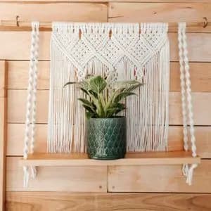 شلف چوبی دکوری مکرومه بافی مدل گره ماه