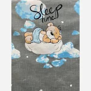 پارچه ملحفه و روتختی رنگ ثابت طرح خرس خوابالو زمینه طوسی