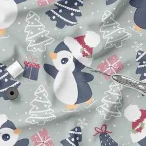 پارچه ملحفه مدل مخمل طرح پنگوین برفی 5011509