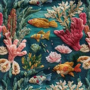 پارچه مخمل روبالشی پارچه باما طرح سه بعدی ماهی کد 5013949