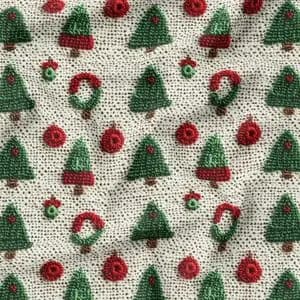 پارچه مخمل روبالشی پارچه باما طرح سه بعدی کاج کریسمسی کد 5013513
