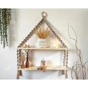 شلف چوبی دو طبقه دکوری مکرومه بافی مدل آسنا