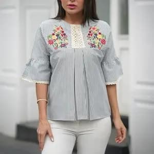 شومیز مجلسی نخی چین دار گلدوزی زنانه