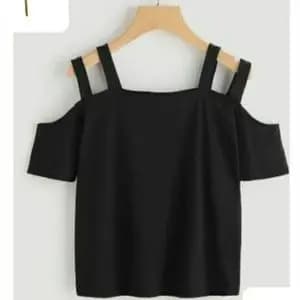 تاپ مجلسی دو بند دار کرپ حریر مشکی کد 1050