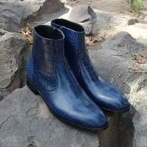 نیم بوت مردانه اسپرت چرم طبیعی مدل آلپاین کروکودیلی سرمه ای