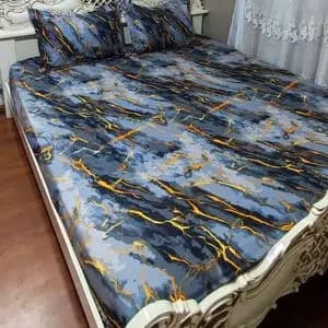 رو تختی نیم ست طرح ماربل طوسی طلایی دونفره