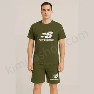 ست تیشرت شلوارک نیو بالانس سبز زیتونی