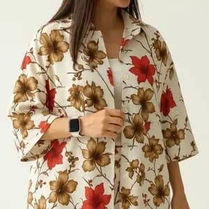 شومیز راحتی زنانه با پارچه نخی گل‌دار 🌸